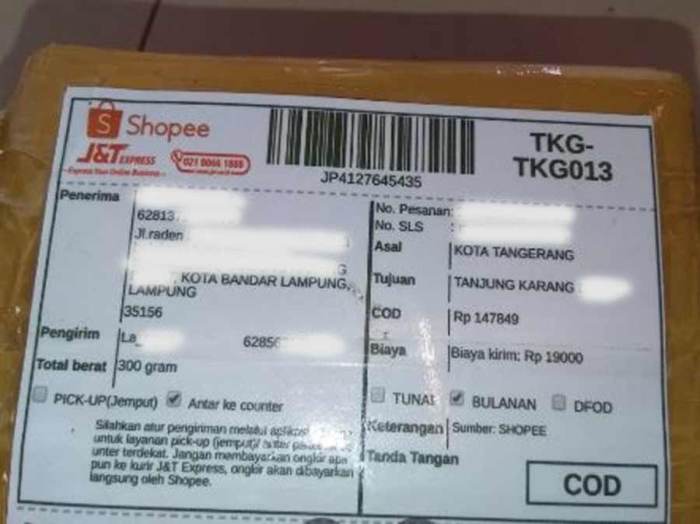 Konfirmasi Penerimaan Paket Jnt Melalui Kurir Dan Nomor Resi